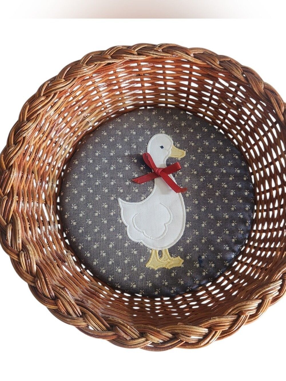 Cottagecore Goose Padded Wicker Basket Embroidered Country Charm